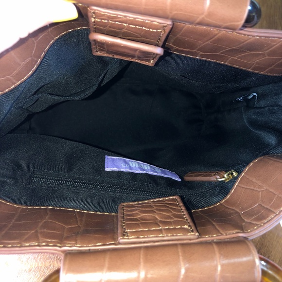 Studio 33 Caramel Brown Alligator Print Tote Bag, Plastic Chainlink Straps, NWT - Picture 6 of 6